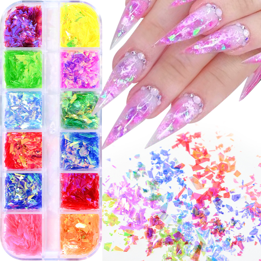 12-Color Iridescent Nail Flakes Set